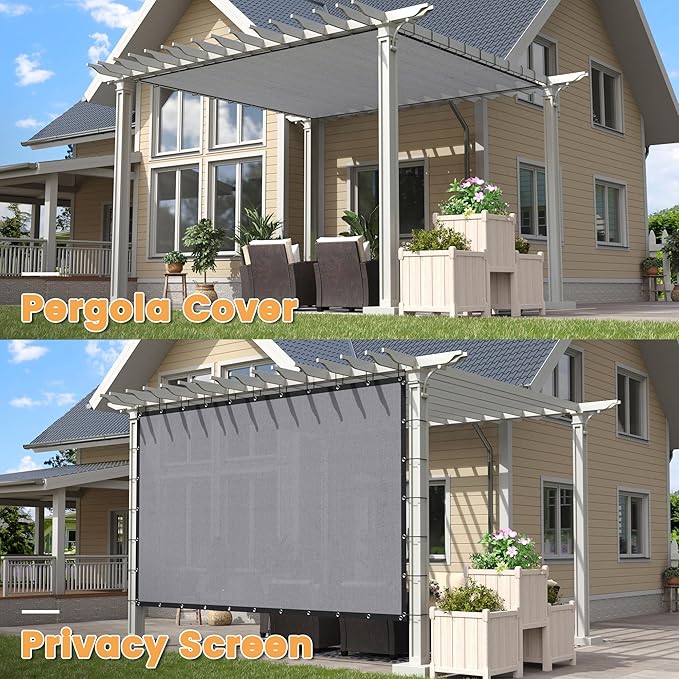 VICLLAX Shade Fabric Sun Shade Cloth with Every 2 FT Grommets for Patio Garden Pergola Cover Canopy 3x7 FT, Light Grey