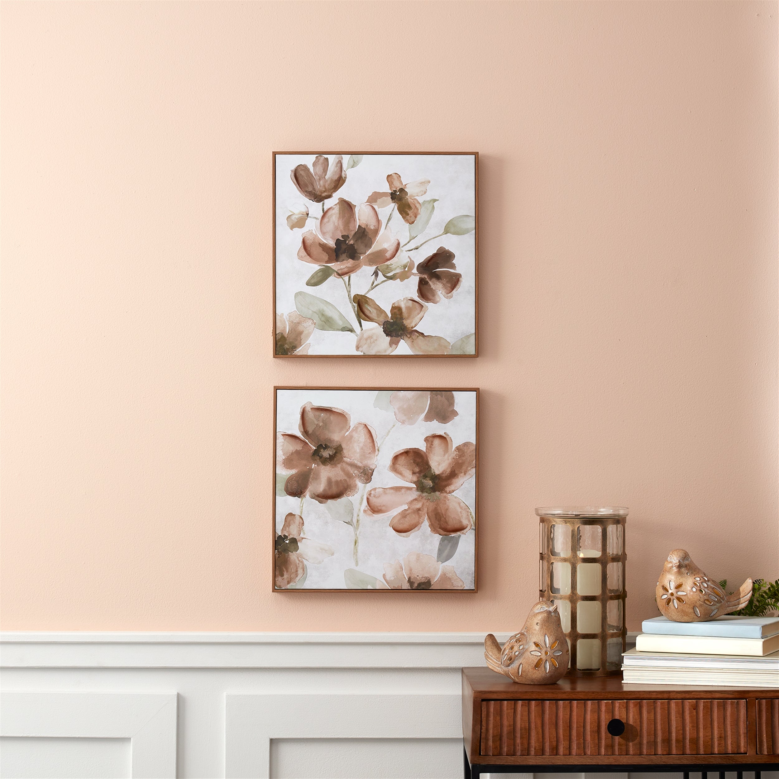 Wood Floral Block Plaque (Set of 2)