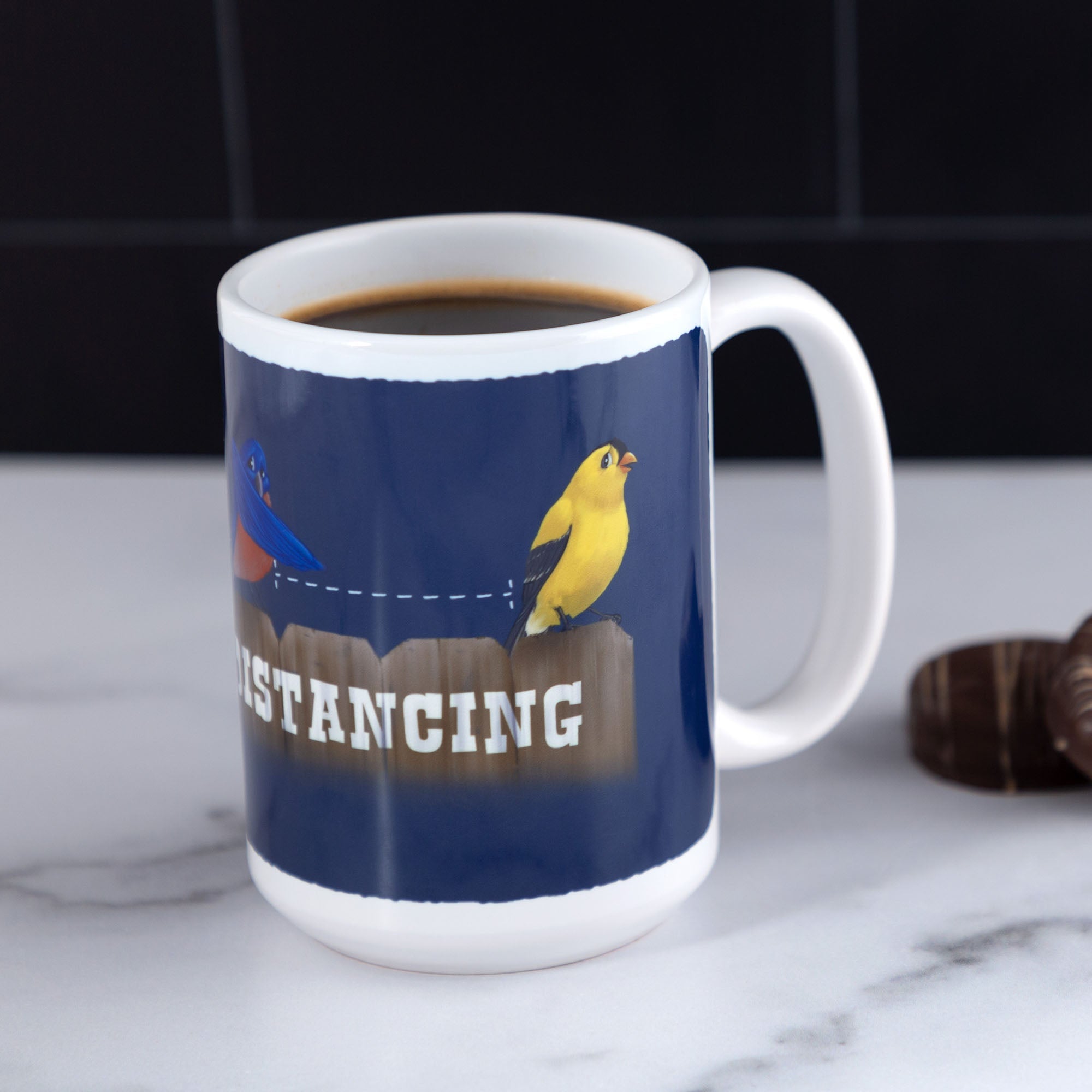 GreaterGood Social Distancing Bird Ceramic Mug, 15 oz Capacity