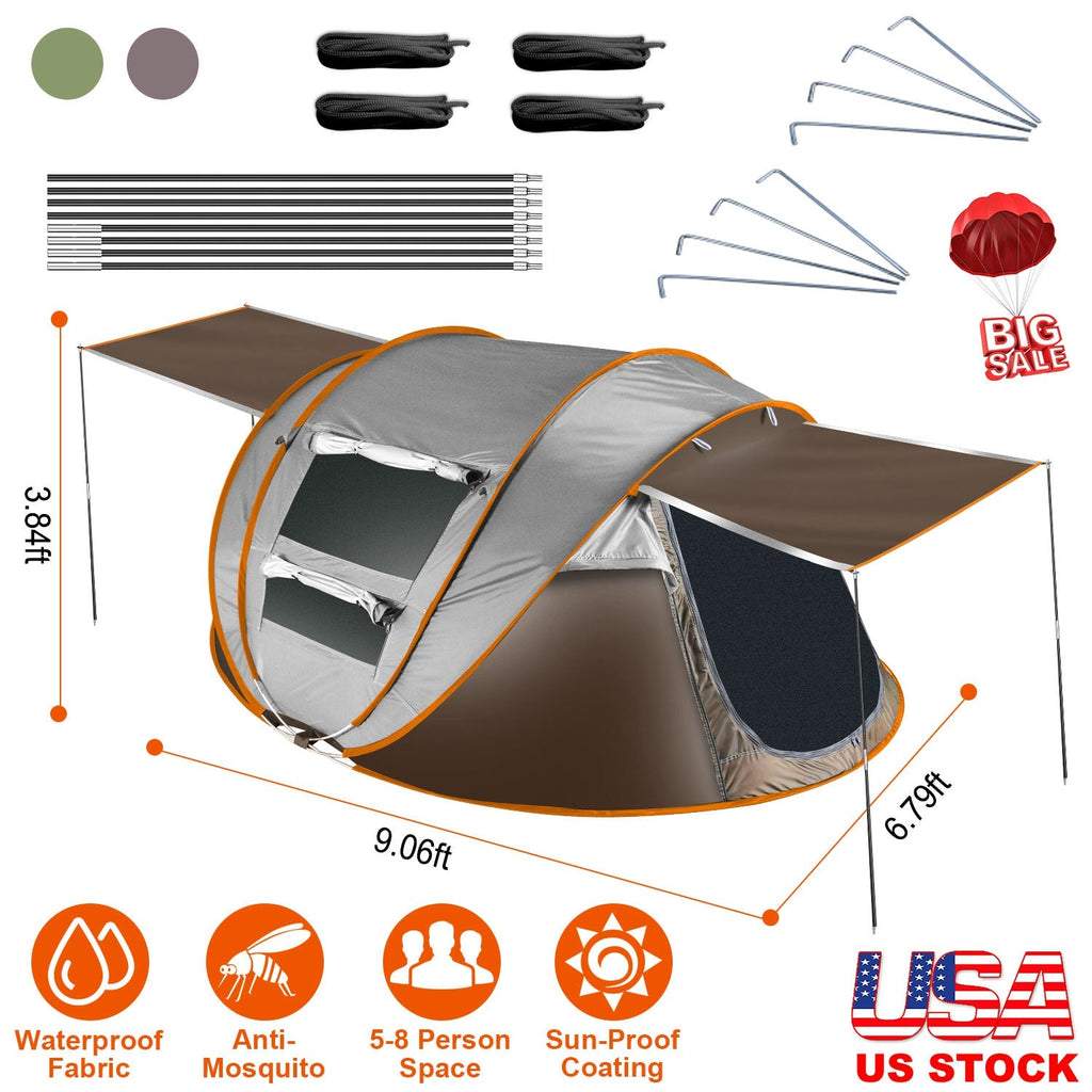 3-4 Person Pop Up Tent Automatic Setup Camping Tent Waterproof Instant Setup Tent with 2 Mosquito Net Windows Carrying Bag for Hiking Climbing Adventu