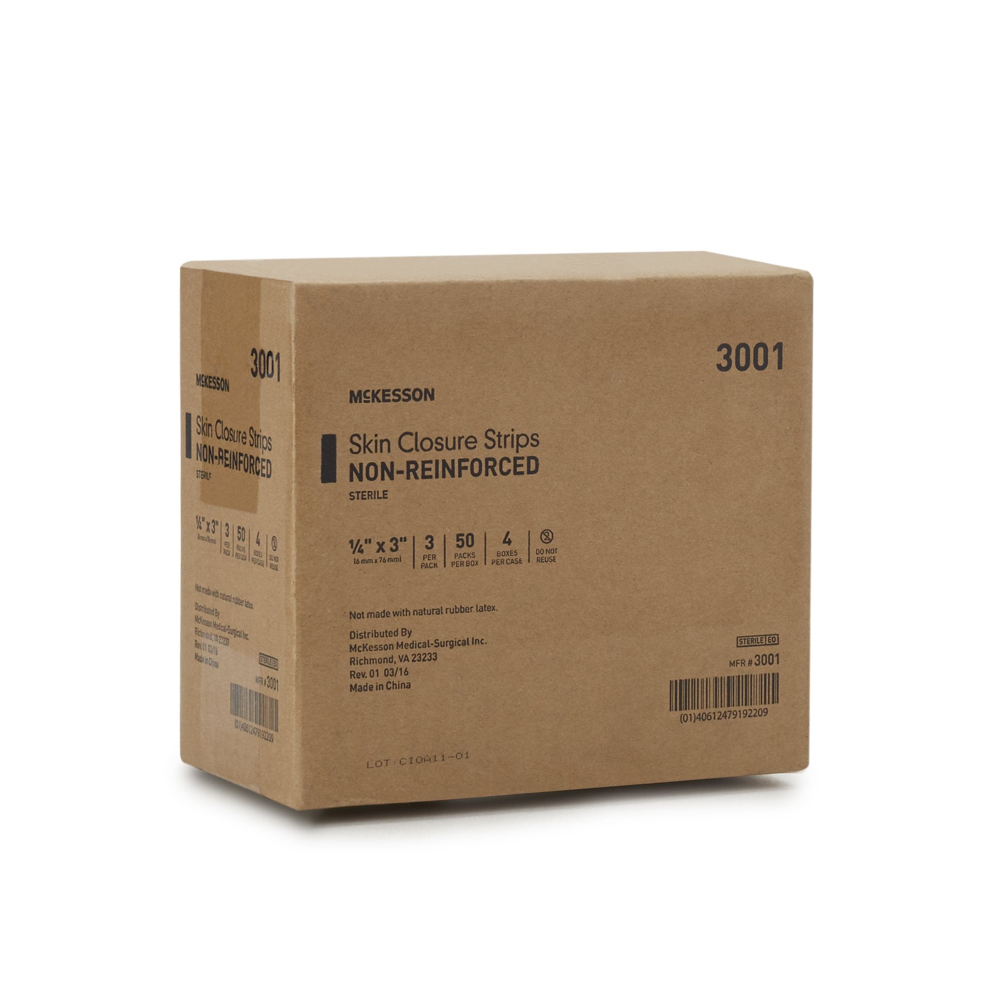 McKesson Non-Reinforced Skin Closure Strip, 1/4 x 3 Inch 3001