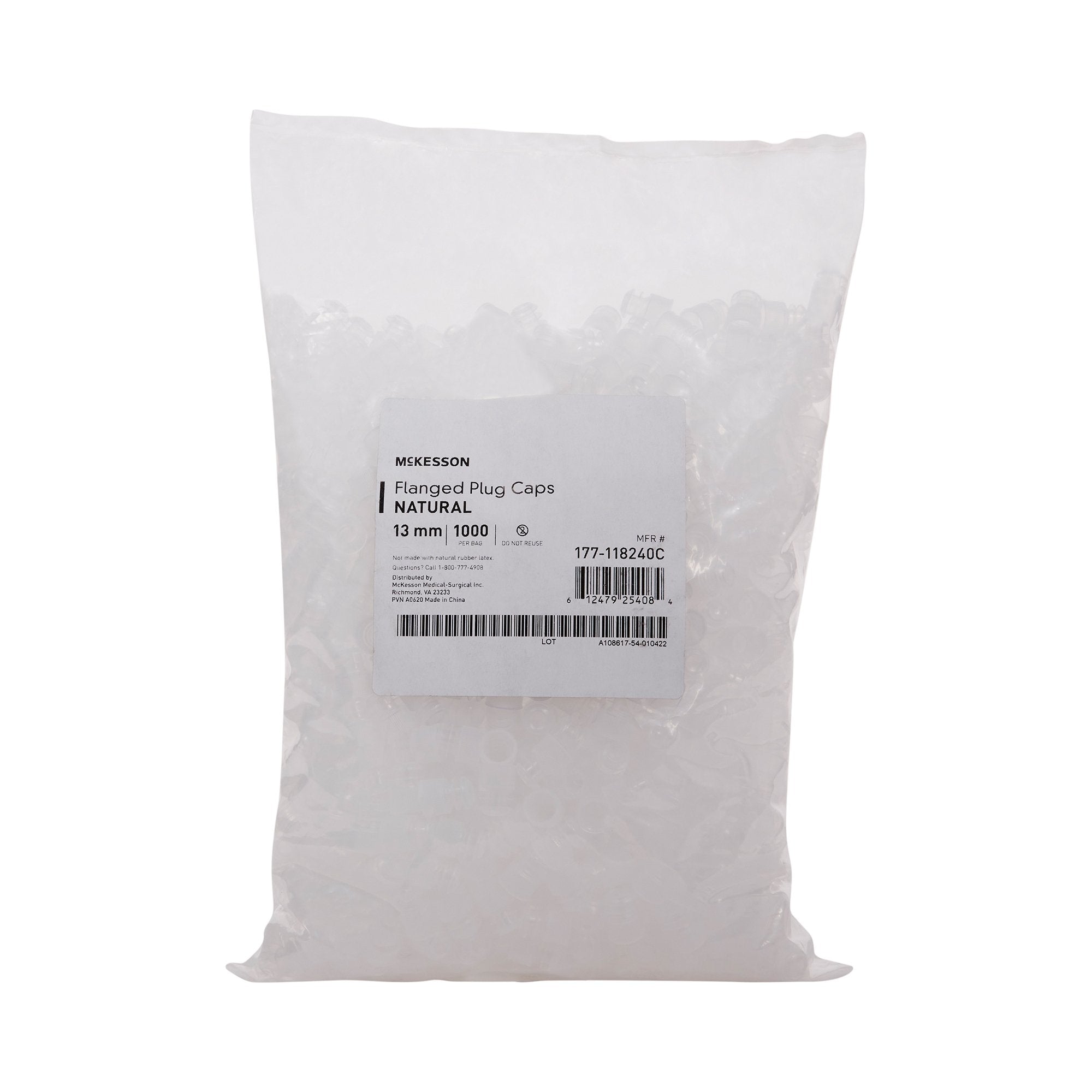 McKesson Tube Closure Flanged Plug Cap Colorless Polyethylene 1000 per Bag 177-118240C