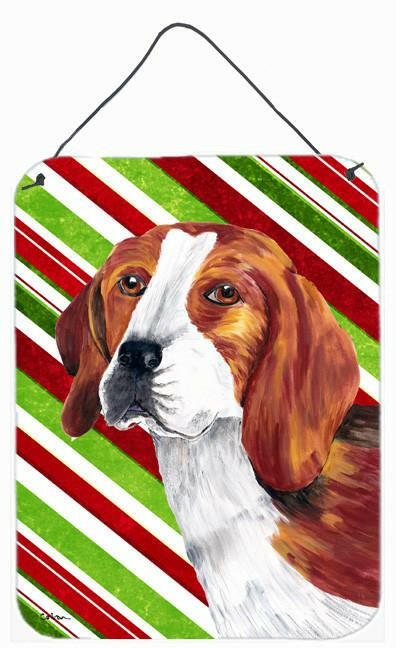 Beagle Candy Cane Holiday Christmas Wall or Door Hanging Prints Aluminum Metal Sign Kitchen Wall Bar Bathroom Plaque Home Decor Front Door Plaque, 12x16, Multicolor