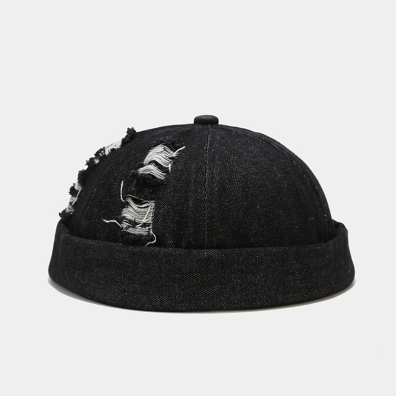 Summer Men's Single-color Light Board Foldable Frayed Washed Vintage Retro Casual Style No-visor Landlord Hat, Suitable For Daily Outdoor Use