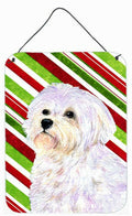Maltese Candy Cane Holiday Christmas Wall or Door Hanging Prints Aluminum Metal Sign Kitchen Wall Bar Bathroom Plaque Home Decor Front Door Plaque, 12x16, Multicolor