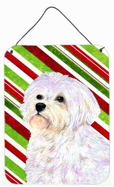 Maltese Candy Cane Holiday Christmas Wall or Door Hanging Prints Aluminum Metal Sign Kitchen Wall Bar Bathroom Plaque Home Decor Front Door Plaque, 12x16, Multicolor
