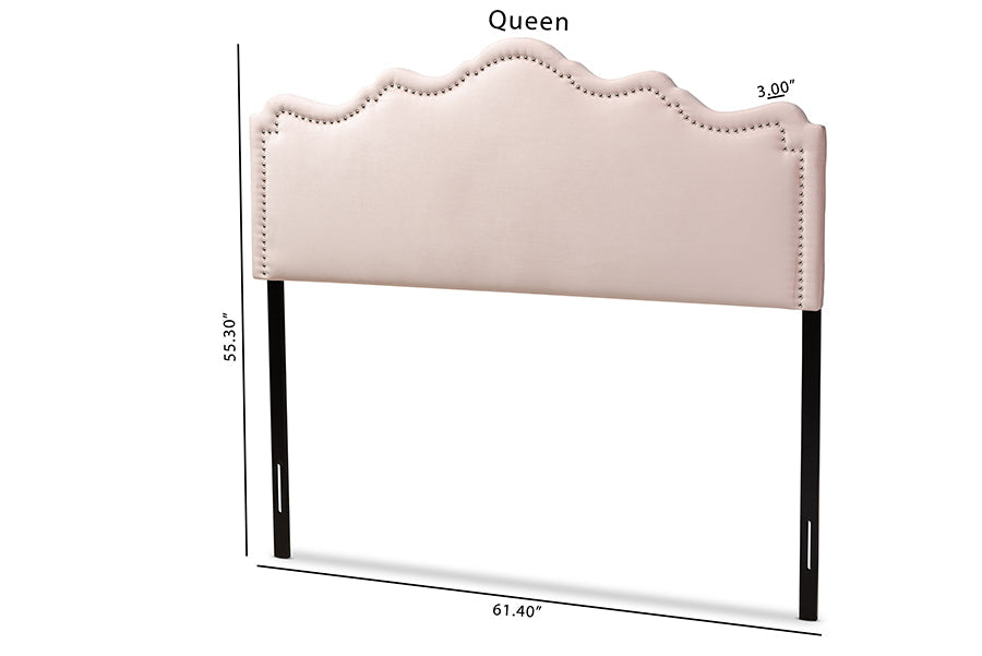 Baxton Studio Nadeen Modern and Contemporary Light Pink Velvet Fabric Upholstered Full Size Headboard