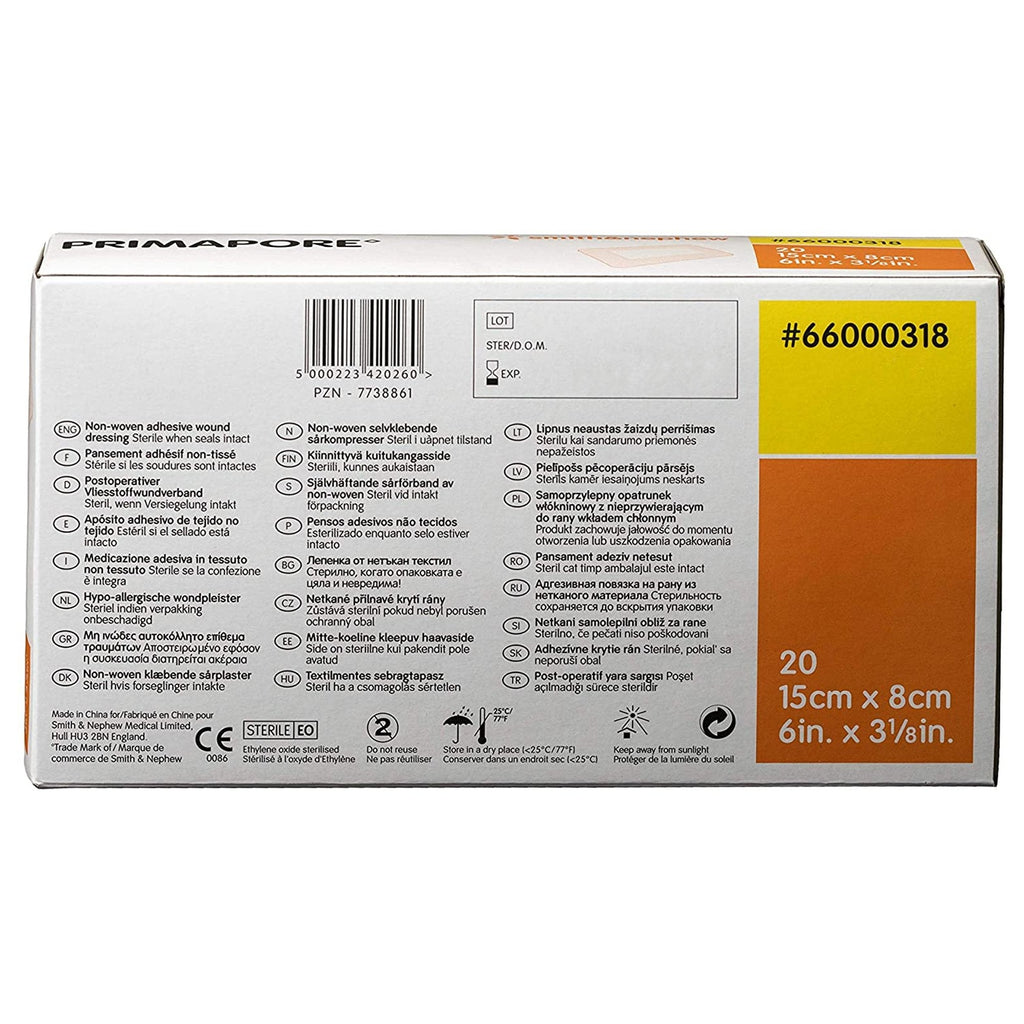 Primapore White Adhesive Dressing, 8 x 15 Centimeter 66000318