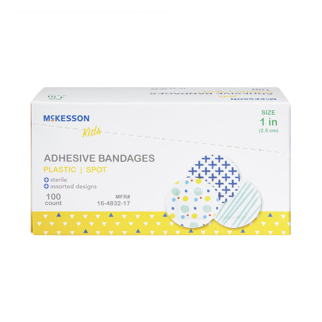 McKesson Kids™ Round Kid Design (Assorted Prints) Adhesive Spot Bandage, 1 Inch 16-4832-17
