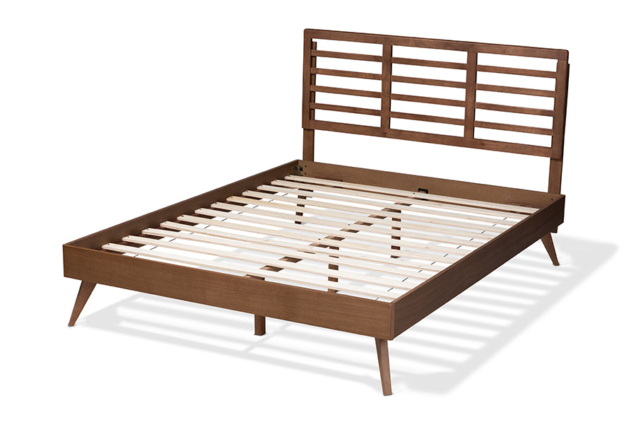 Baxton Studio Calisto Mid-Century Modern Walnut Brown Finished Wood Queen Size Platform Bed