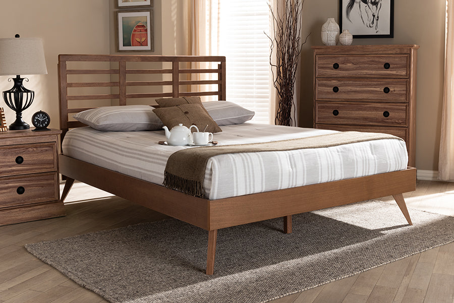 Baxton Studio Calisto Mid-Century Modern Walnut Brown Finished Wood King Size Platform Bed