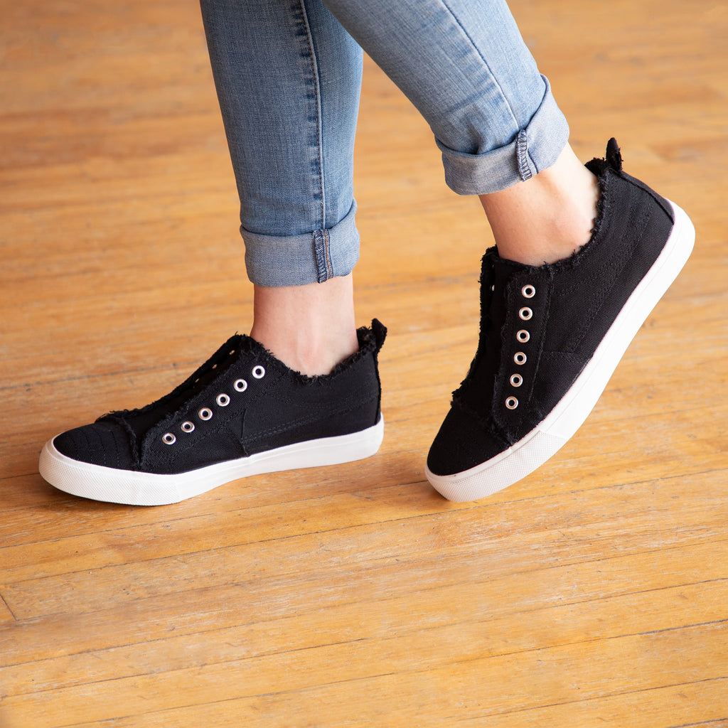 Girlie Girl Canvas Slip-On Sneakers by GreaterGood - Distressed Detail