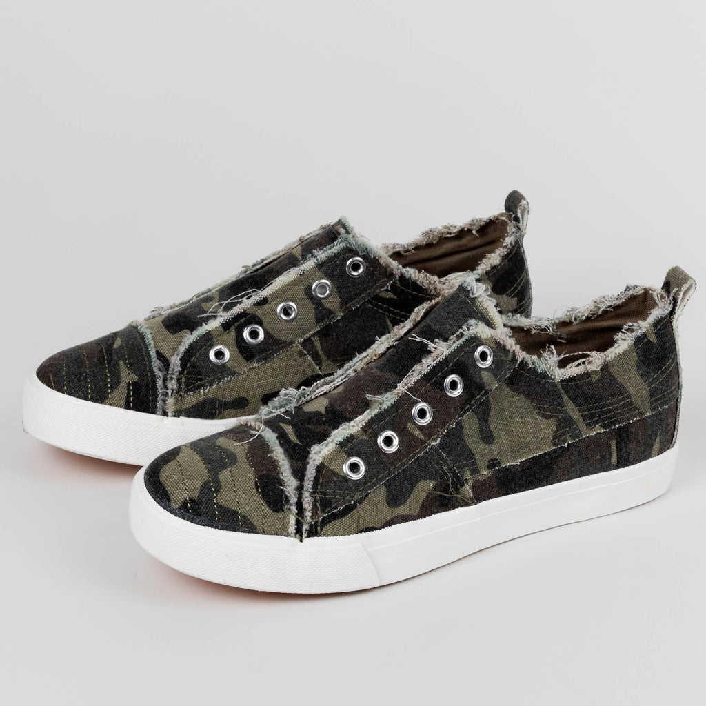 Girlie Girl Canvas Slip-On Sneakers by GreaterGood - Distressed Detail