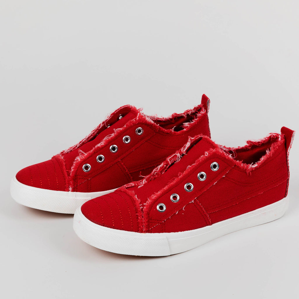 Girlie Girl Canvas Slip-On Sneakers by GreaterGood - Distressed Detail