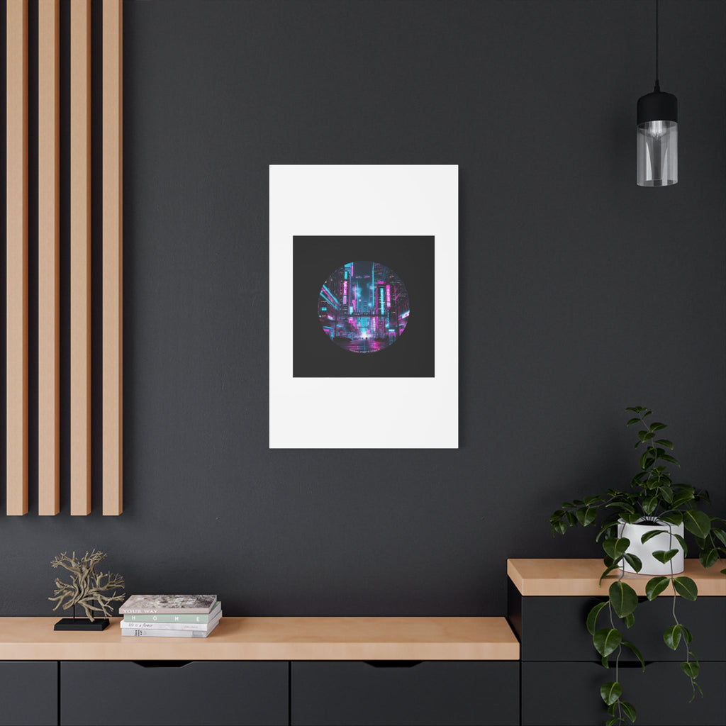 Neon Cyberpunk Cityscape Canvas | synthwave skyline, future city art