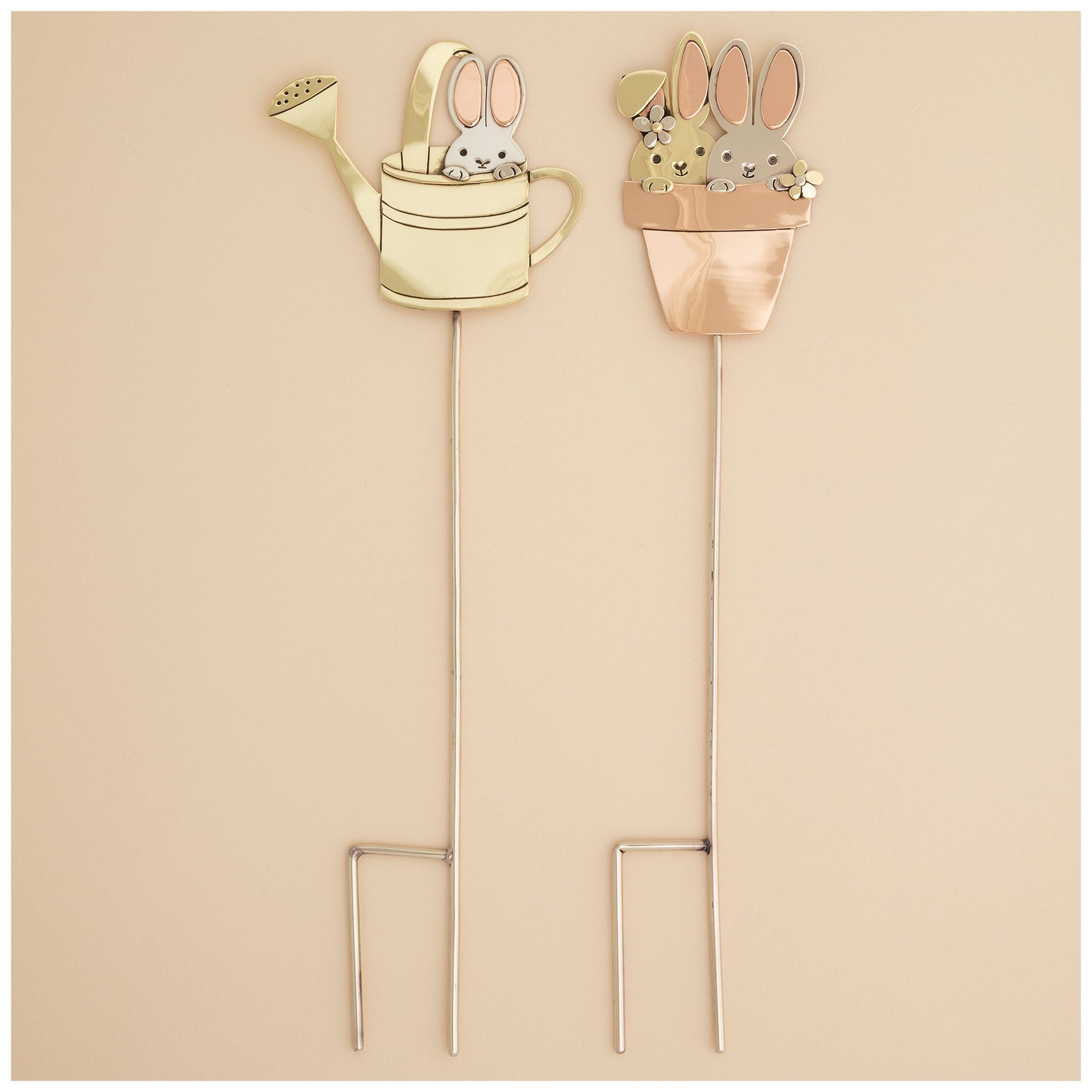 Sweet Bunnies Mixed Metal Plant Stake by GreaterGood - Handmade in Mexico