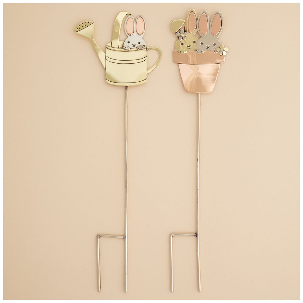 Sweet Bunnies Mixed Metal Plant Stake by GreaterGood - Handmade in Mexico
