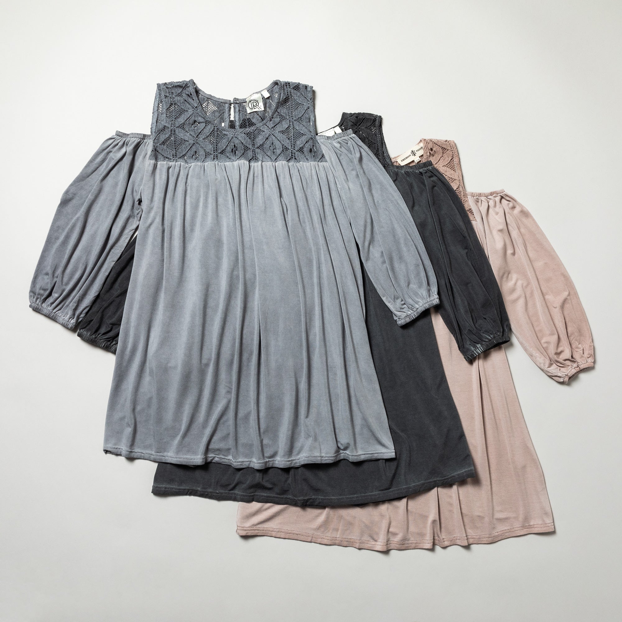 GreaterGood Cold Shoulder Juliet Sleeve Top with Lace Yoke