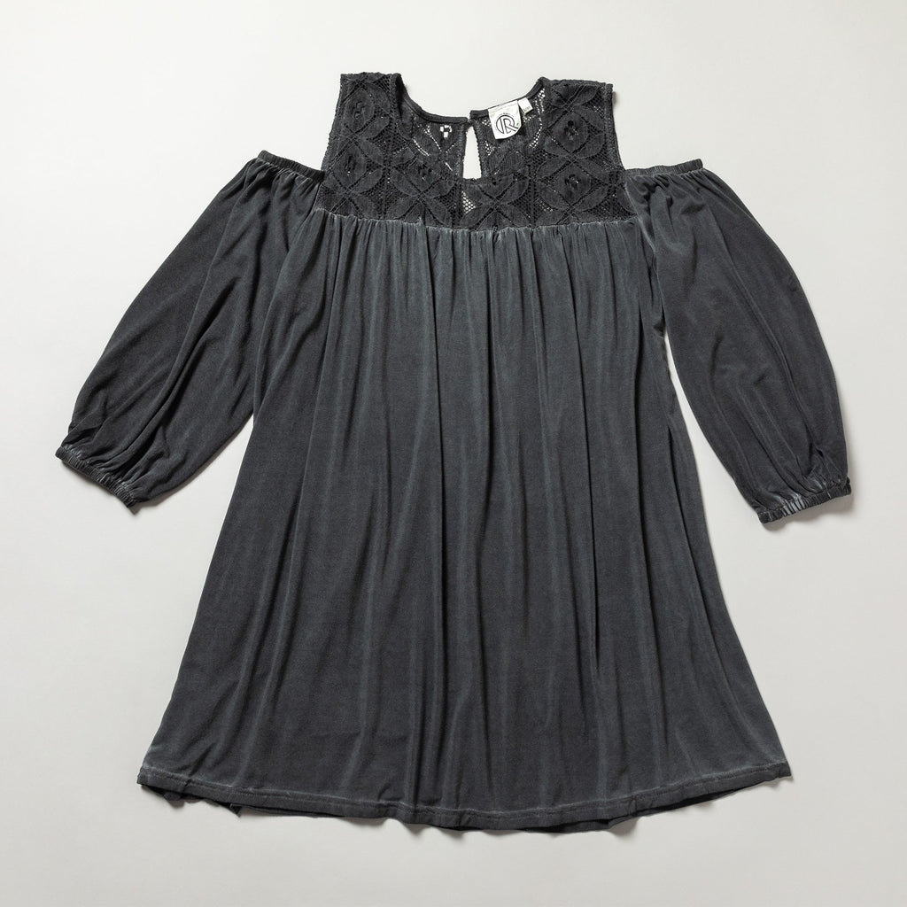GreaterGood Cold Shoulder Juliet Sleeve Top with Lace Yoke