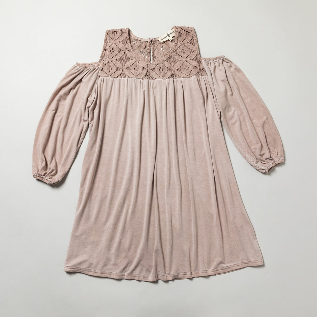GreaterGood Cold Shoulder Juliet Sleeve Top with Lace Yoke