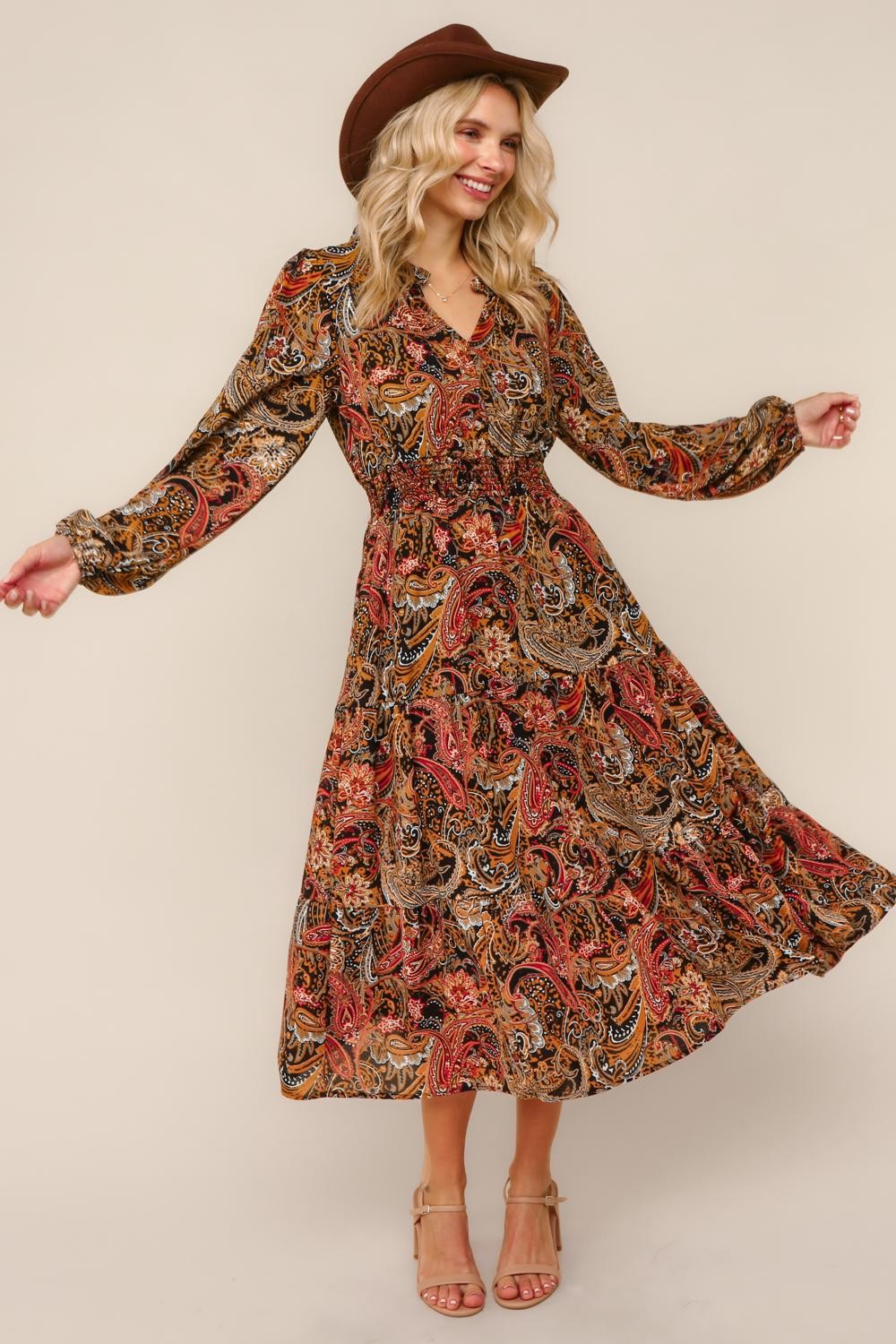 PLUS SMOCKED WAIST MAXI BOHEMIAN WOVEN DRESS