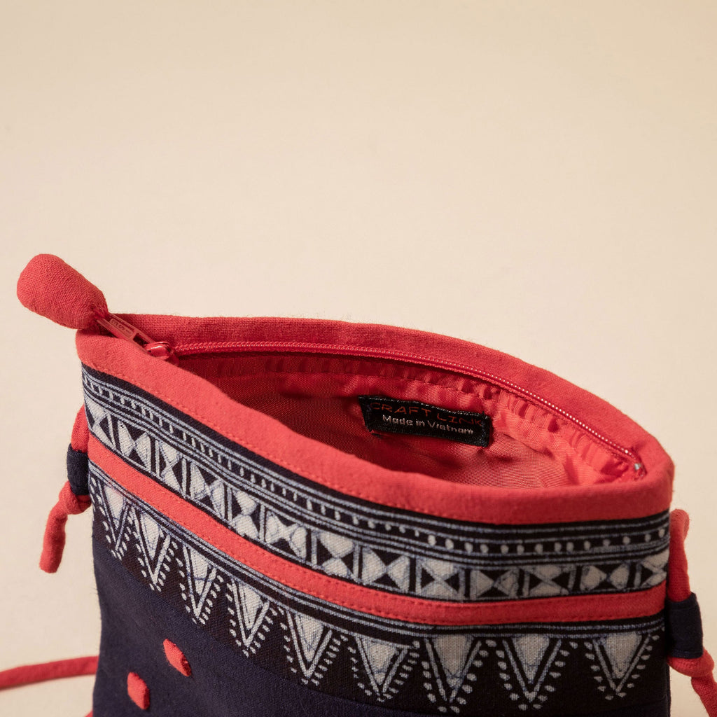 Hmong Batik Cotton Crossbody Bag with Hand Embroidered Accents