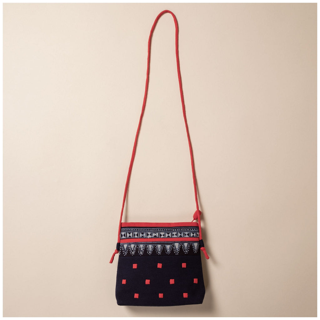 Hmong Batik Cotton Crossbody Bag with Hand Embroidered Accents