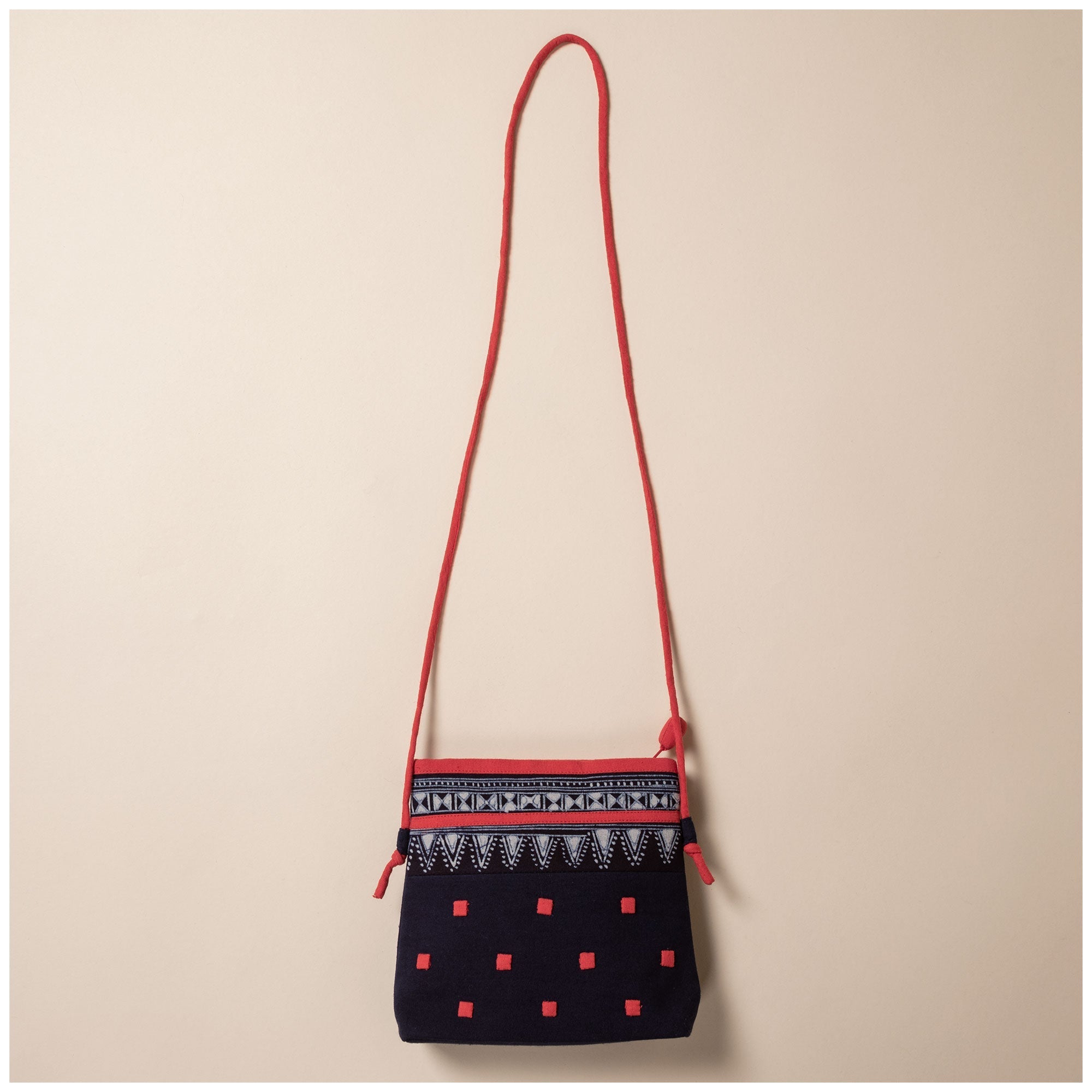 Hmong Batik Cotton Crossbody Bag with Hand Embroidered Accents