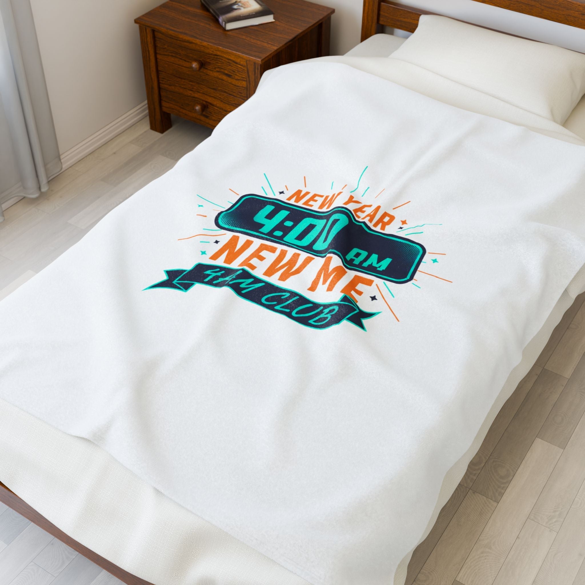 New Year 4:00 AM Club Velveteen Plush Blanket, holiday loungewear, festive novelty