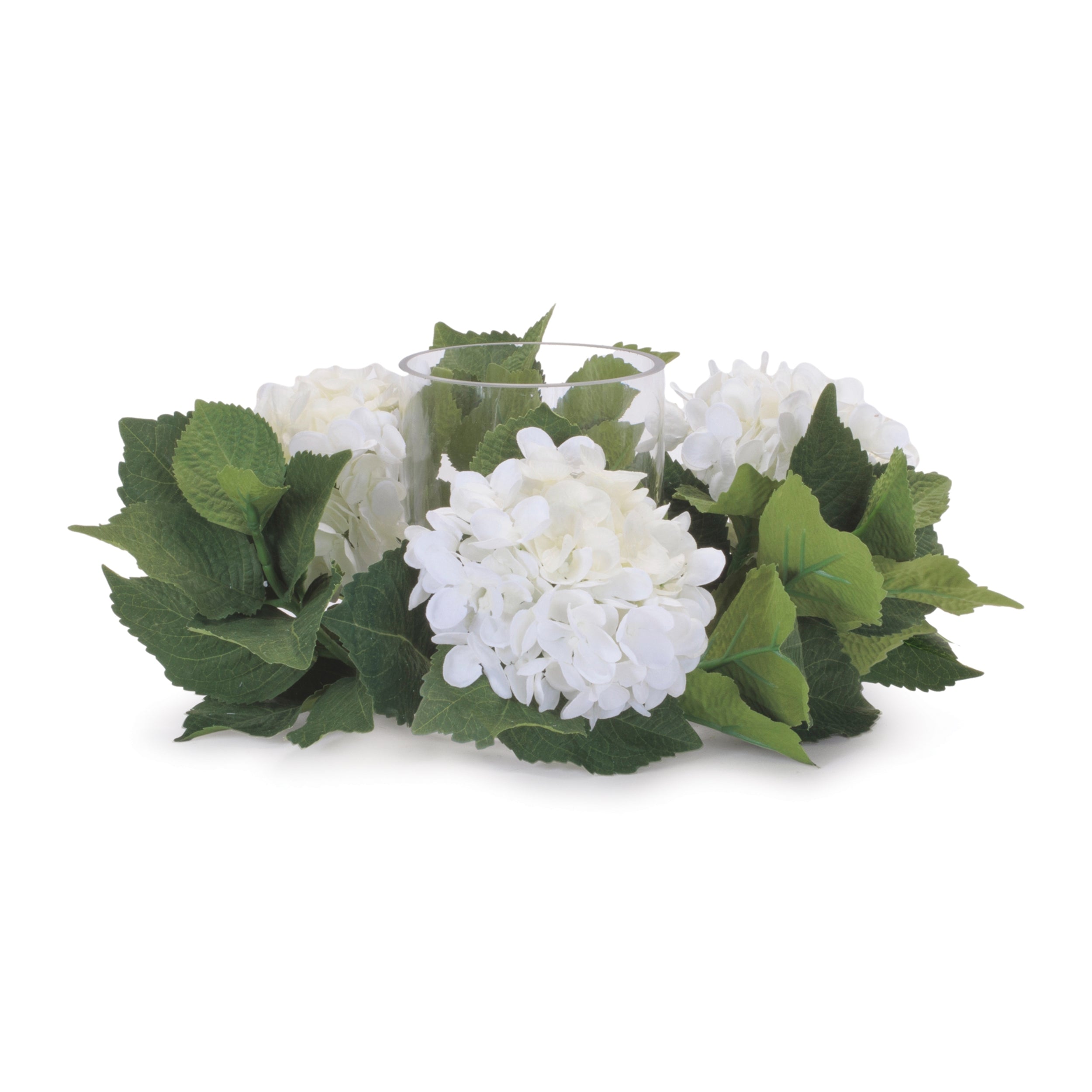 Hydrangea Candle Ring with Glass Hurricane (Set of 2)