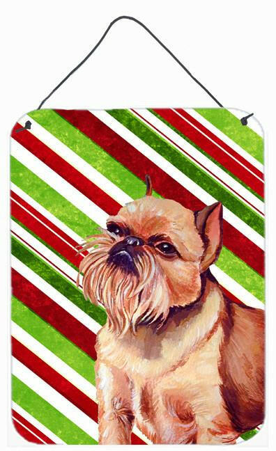Brussels Griffon Candy Cane Holiday Christmas Wall or Door Hanging Prints Aluminum Metal Sign Kitchen Wall Bar Bathroom Plaque Home Decor Front Door Plaque, 12x16, Multicolor