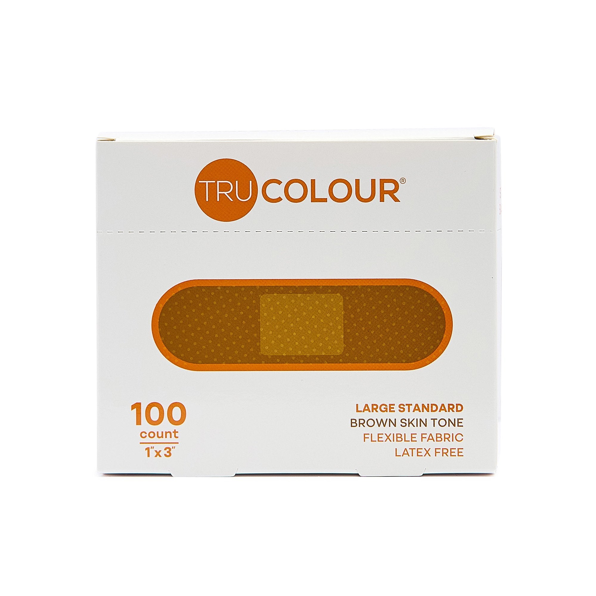 Tru-Colour Skin Tone Shade Fabric Bandage Adhesive Strips – Brown, 1 x 3 Inch TCB-NLS100
