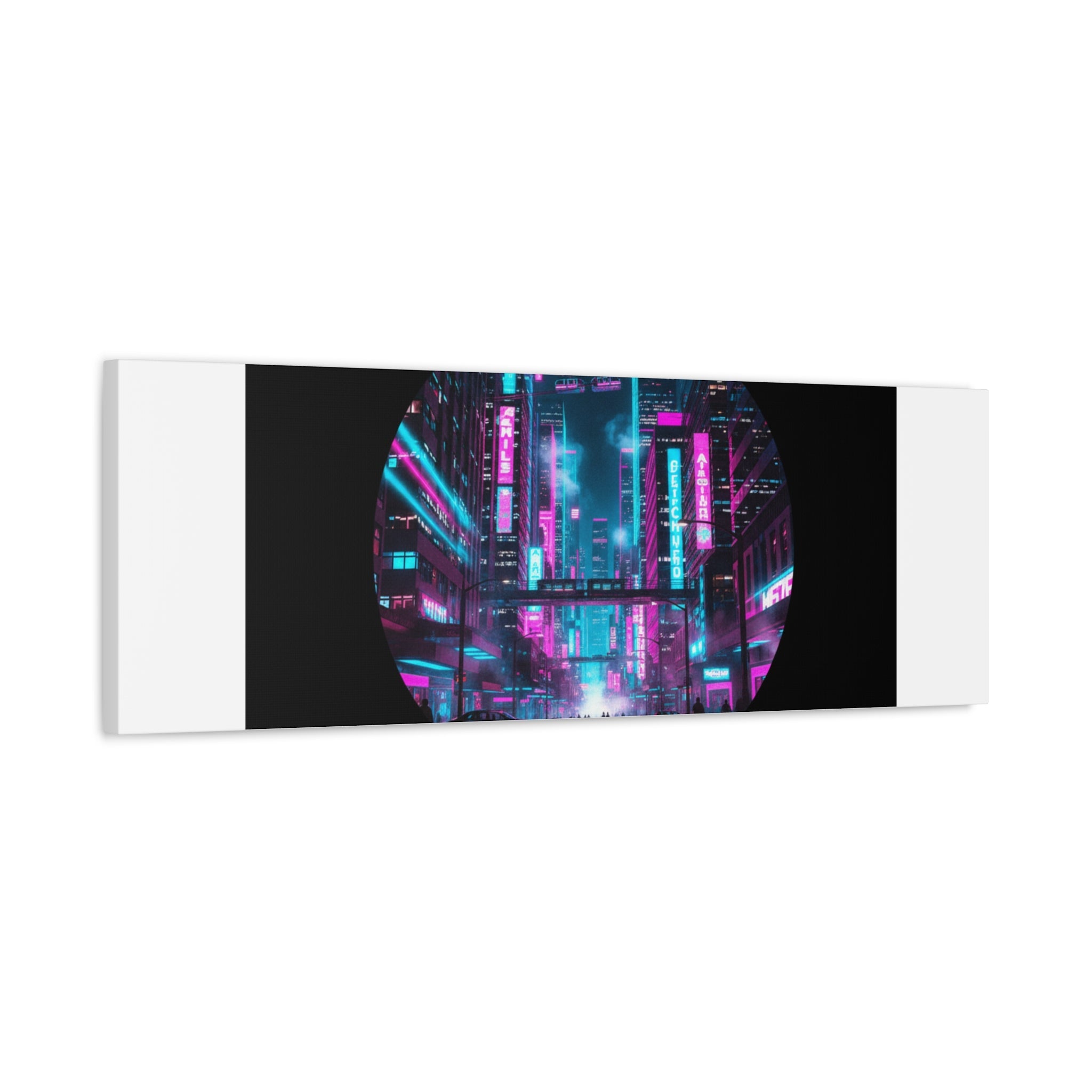 Neon Cyberpunk Cityscape Canvas | synthwave skyline, future city art