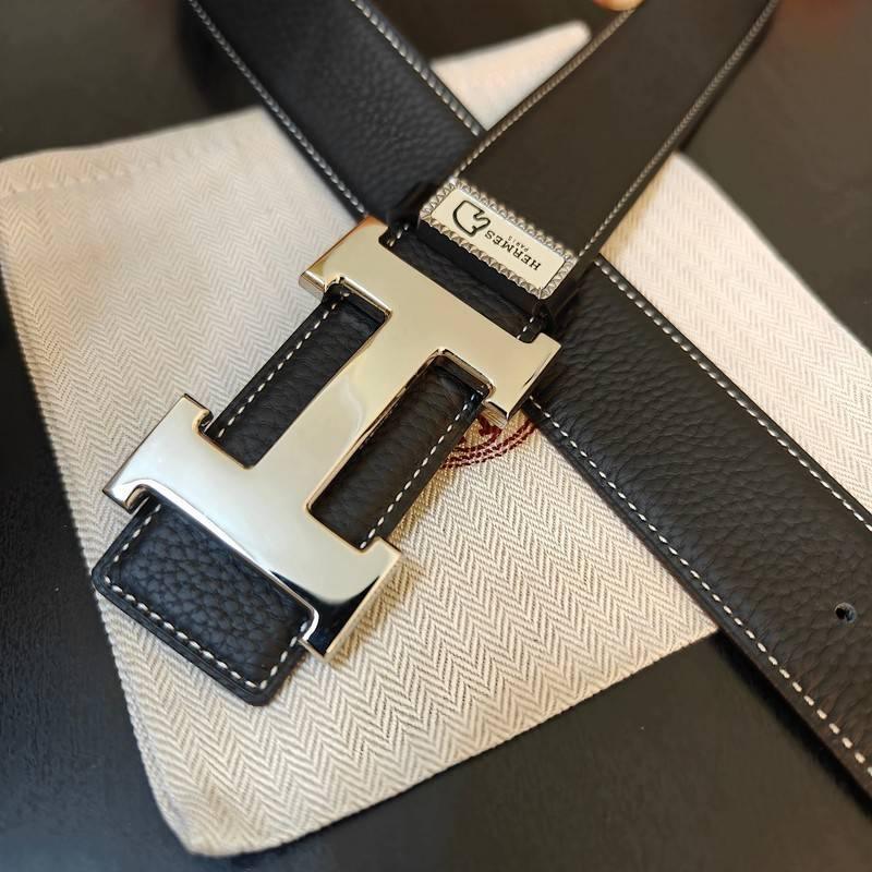 Hermes Men Silver Buckle Belt 'Black'