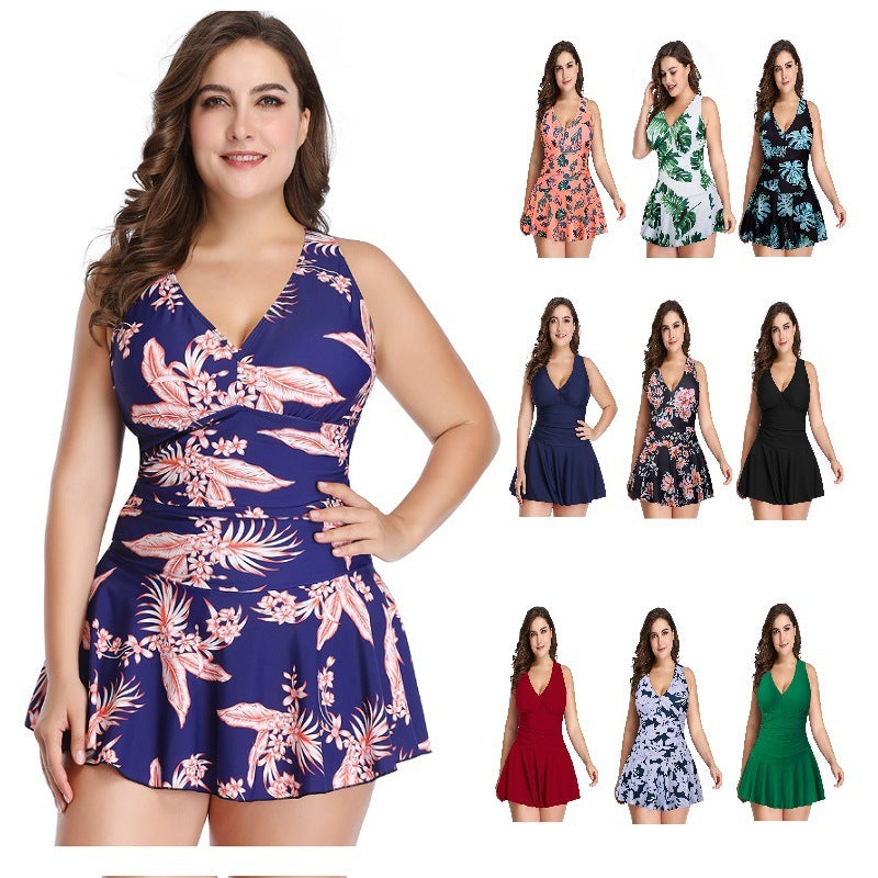 European And American Print Split Skirt Hot Spring Swimsuit