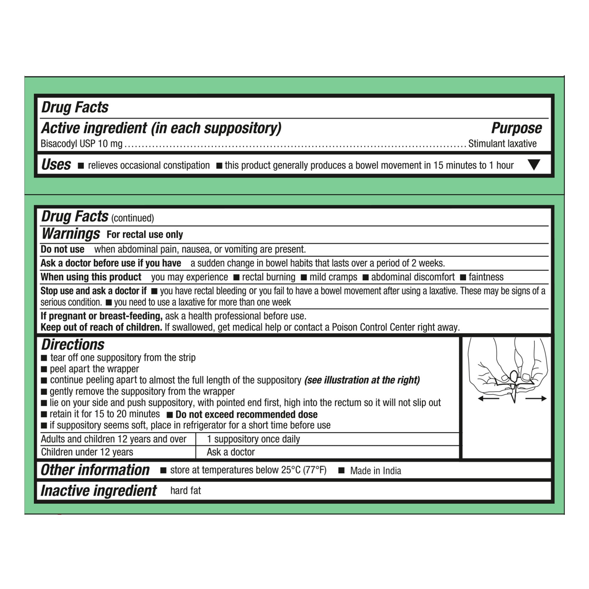 Health*Star Bisacodyl Laxative Suppository 444-12-HST