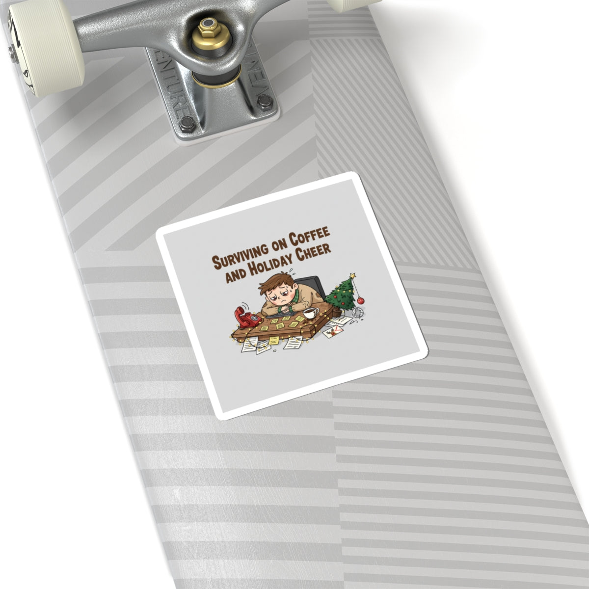 Surviving on Coffee and Holiday Cheer Sticker | Holiday Burnout Meme, festive but tired
