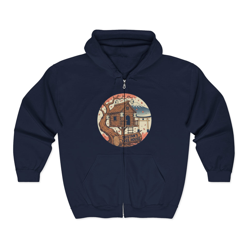 Cabin Vibes Zip Hoodie —Tristan’s Treehouse  Rustic Lakeside Circle Illustration