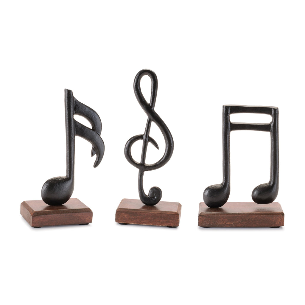 Metal Music Note on Wood Base (Set of 3)