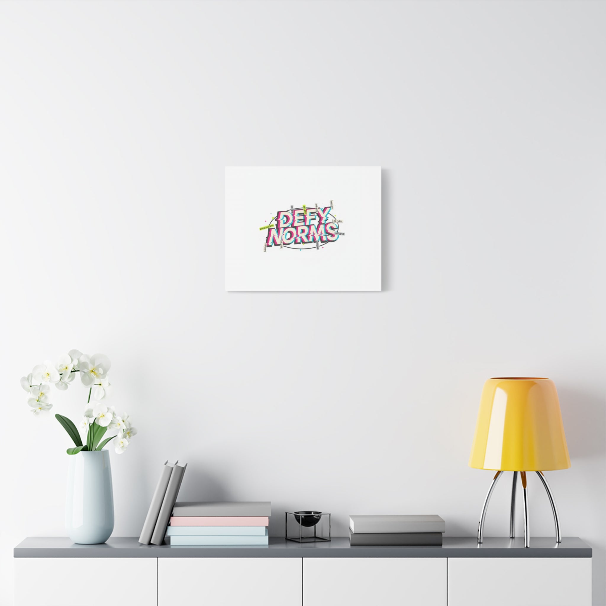 Defy Norms Canvas, Anti-Aesthetic Glitch Typography, Brutalist Poster Style