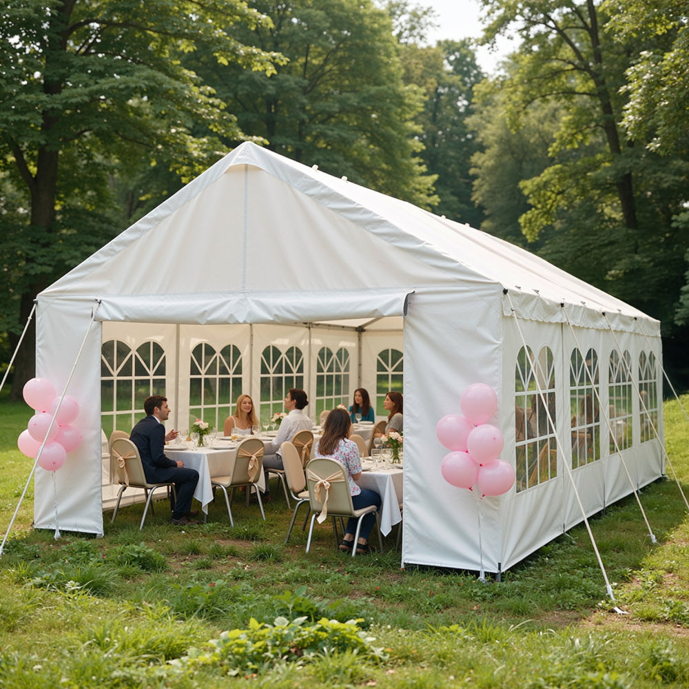 10×20 FT Carport Canopy & Party Tent | Heavy-Duty Gazebo with 4 Removable Sidewalls, UV & Water-Resistant PE Cover — White