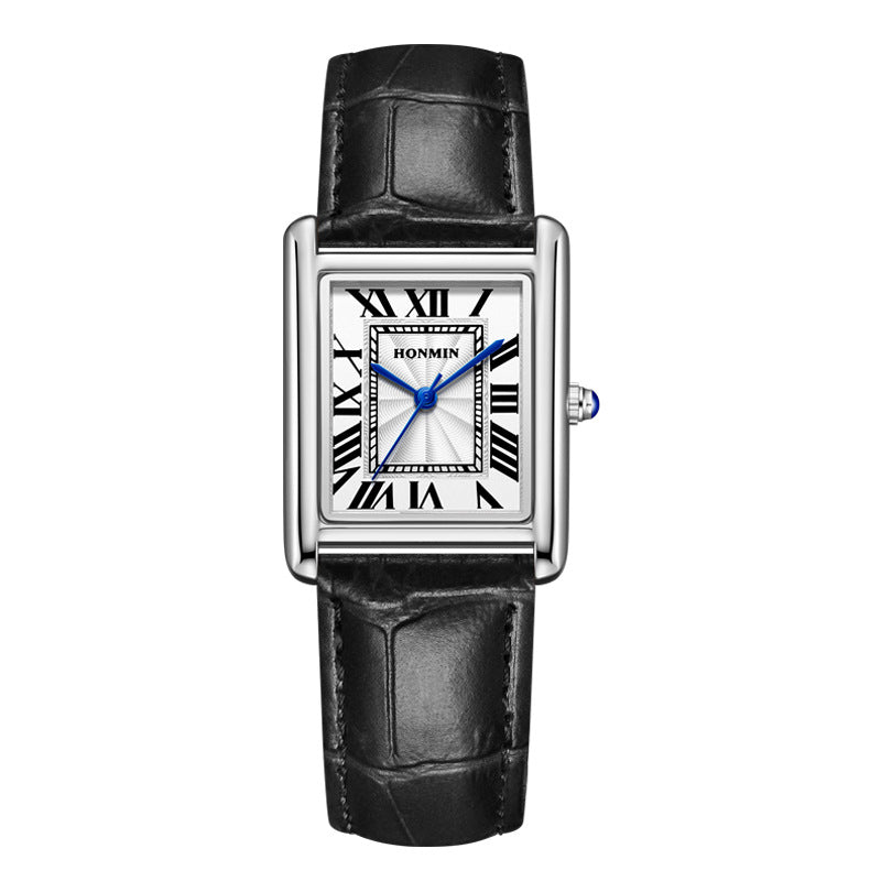 Couple Leather Watch Strap Simple Square Student's Watch Waterproof