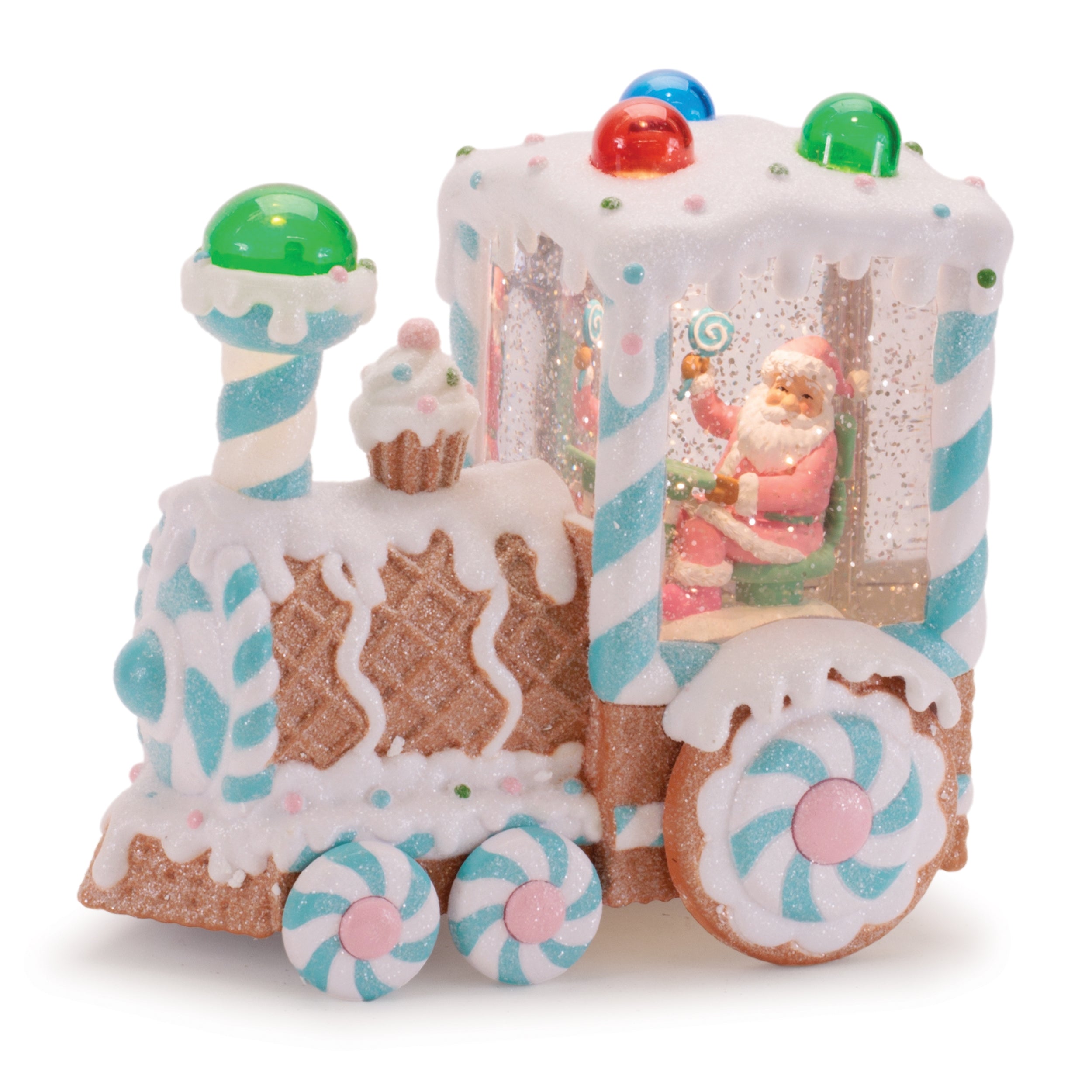 LED Santa & Gingerbread Bakery Snow Globe 7"H