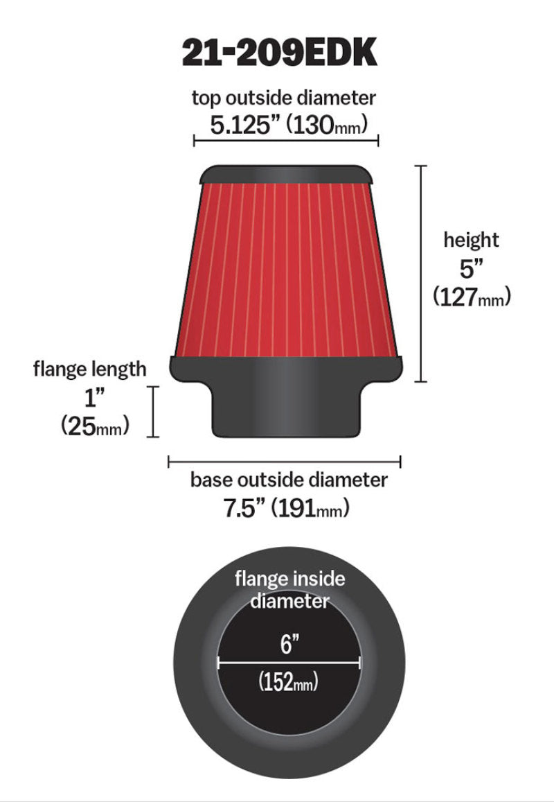 AEM Induction AEM 6 inch Short Neck 5 inch Element Filter Replacement 21-209EDK