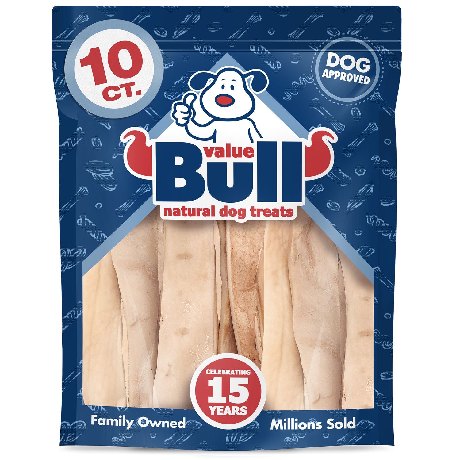 ValueBull Beef Cheek Slices, Long Lasting Dog Chews, Thick 9-10 Inch, 10 Count