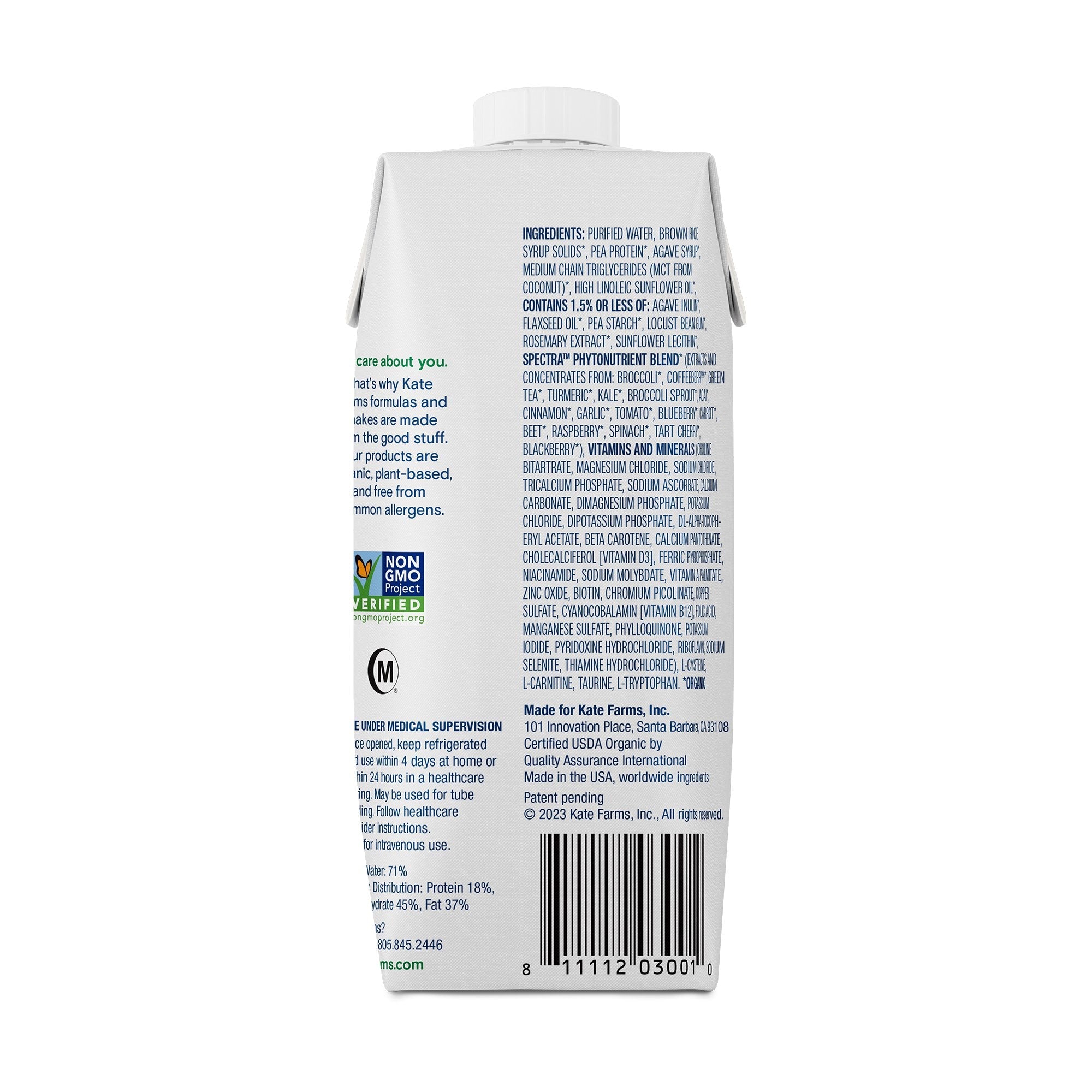 Kate Farms® Standard 1.4 Sole-Source Nutrition Formula, 11-ounce carton 811112030027