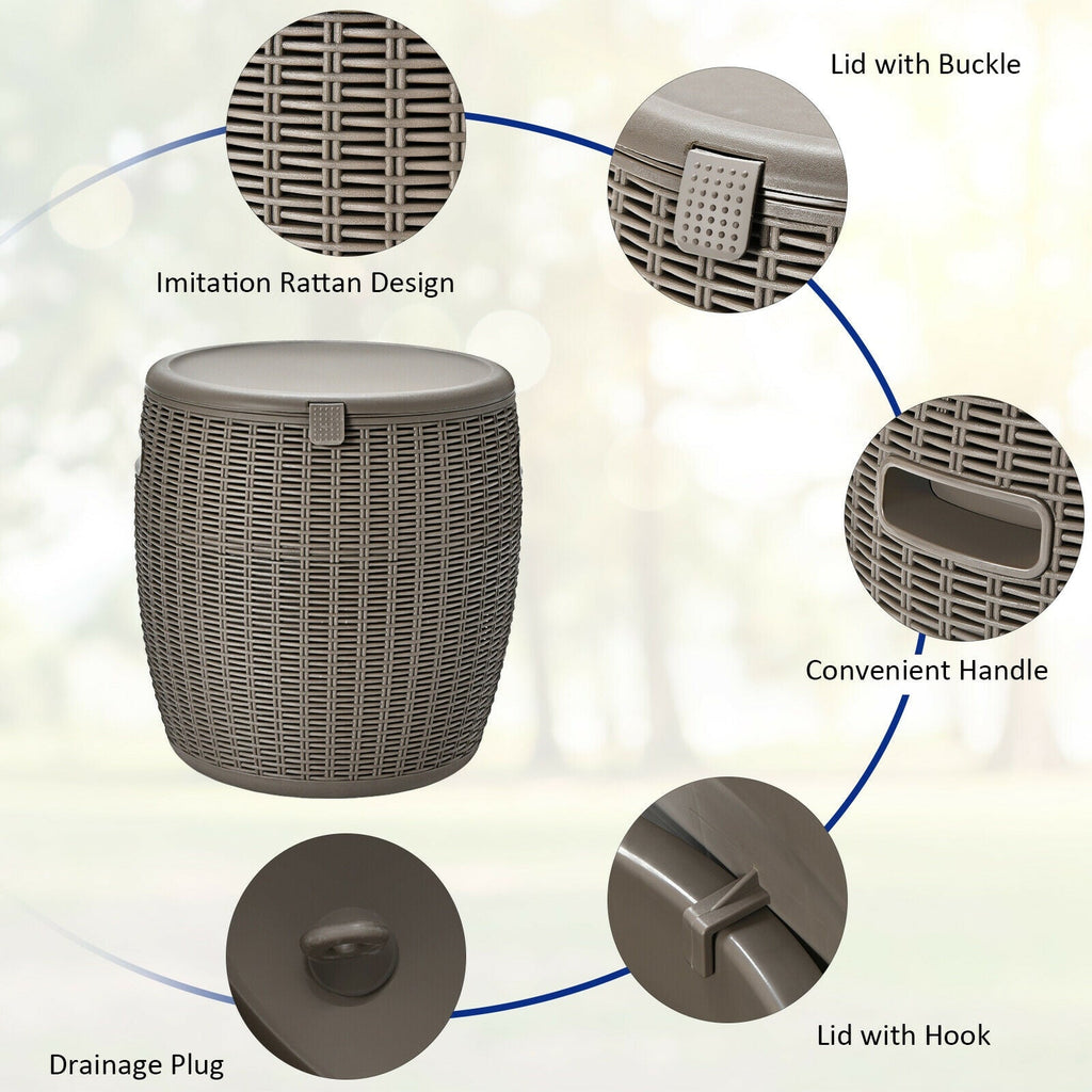 9.5 Gallon 4-in-1 Patio Rattan Cool Bar Cocktail Table Side Table