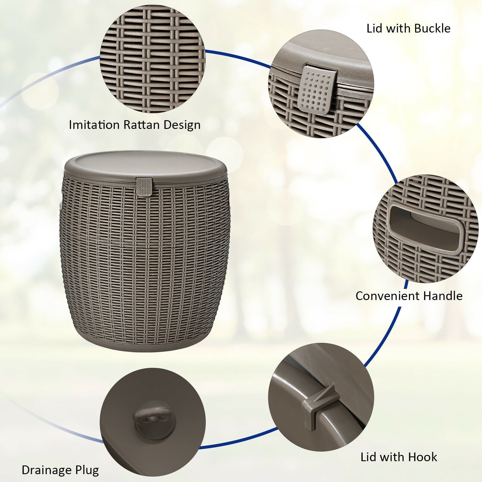 9.5 Gallon 4-in-1 Patio Rattan Cool Bar Cocktail Table Side Table