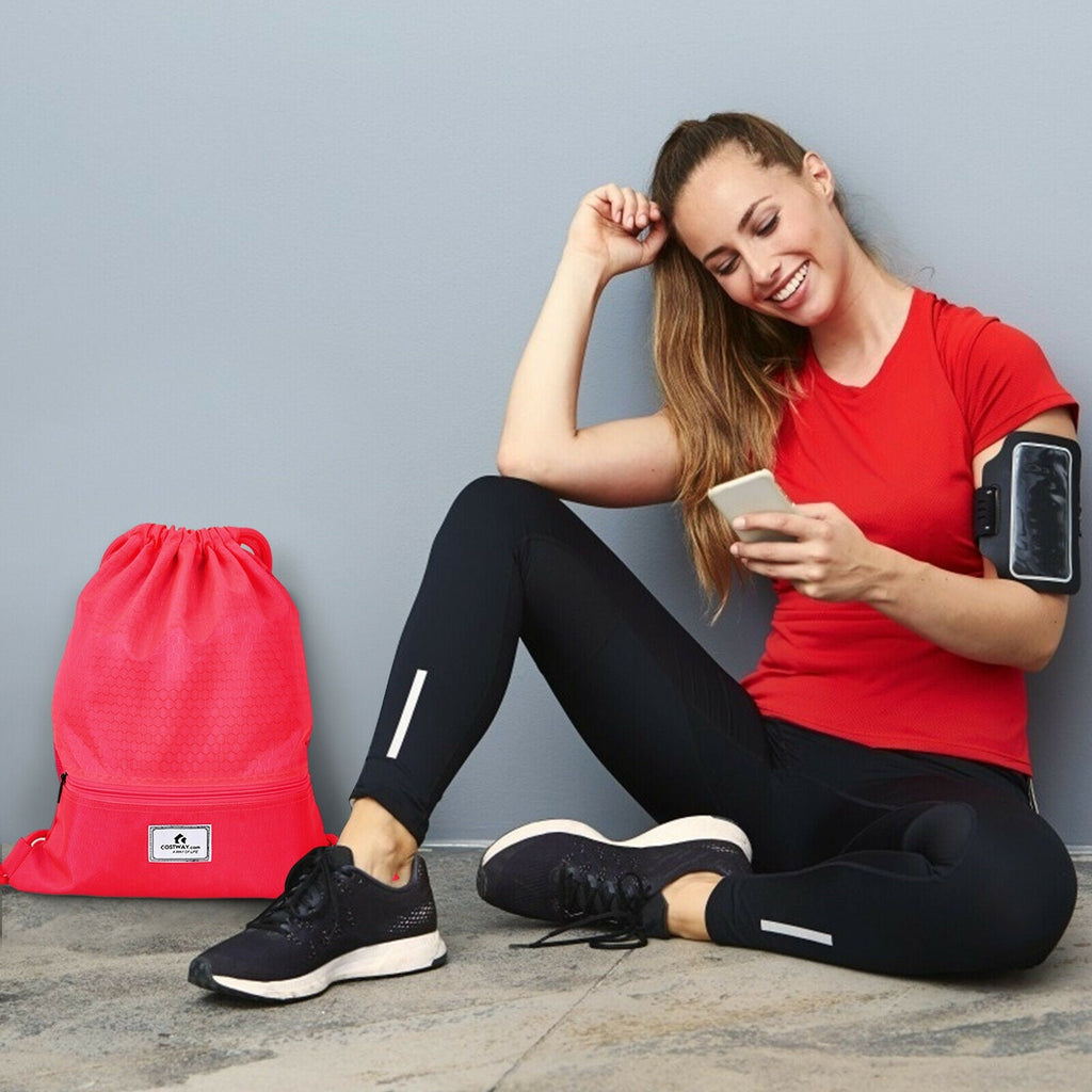 Drawstring Backpack String Bag Foldable Sports Sack with Zipper Pocket