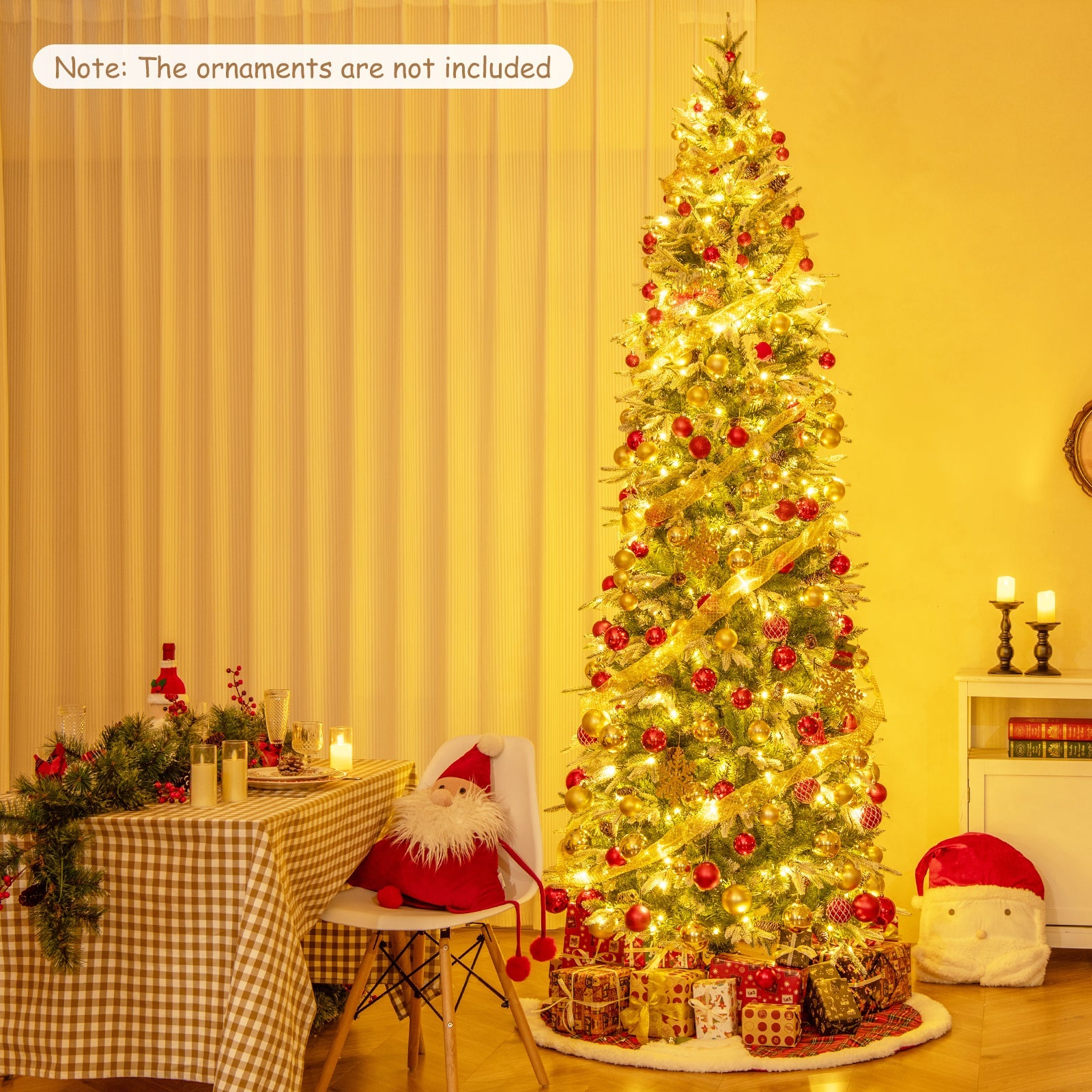 6/7.5/9 Feet Pre-Lit Artificial Christmas Tree Snow Flocked Hinged